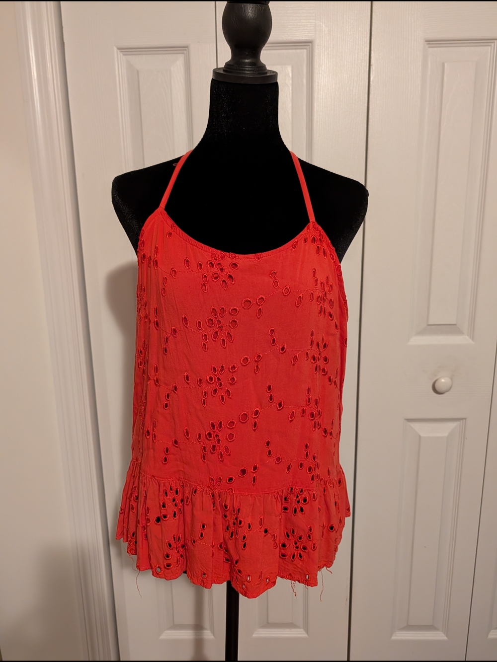 Red Camel Coral Red Eyelet Halter Tank